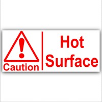 1 x 200mm-Caution Hot Surface-Self Adhesive Sticker, Red on White-Catering,Cafe,Restaurant,BAr,Pub,Kitchen-Health and Safety Sign 
